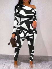  Geo Print Long Sleeve Top & Leggings Set