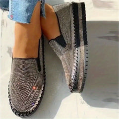 Women's Rhinestone Platform Loafers Slip On Shoes