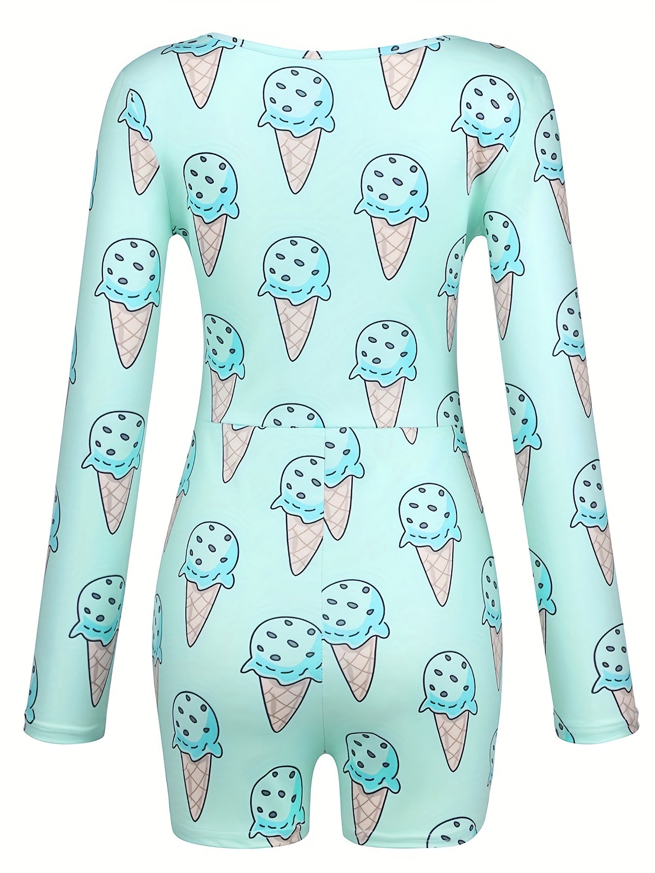 Ice Cream Print Romper Jumpsuit Long Sleeve Sexy Women's Clothing