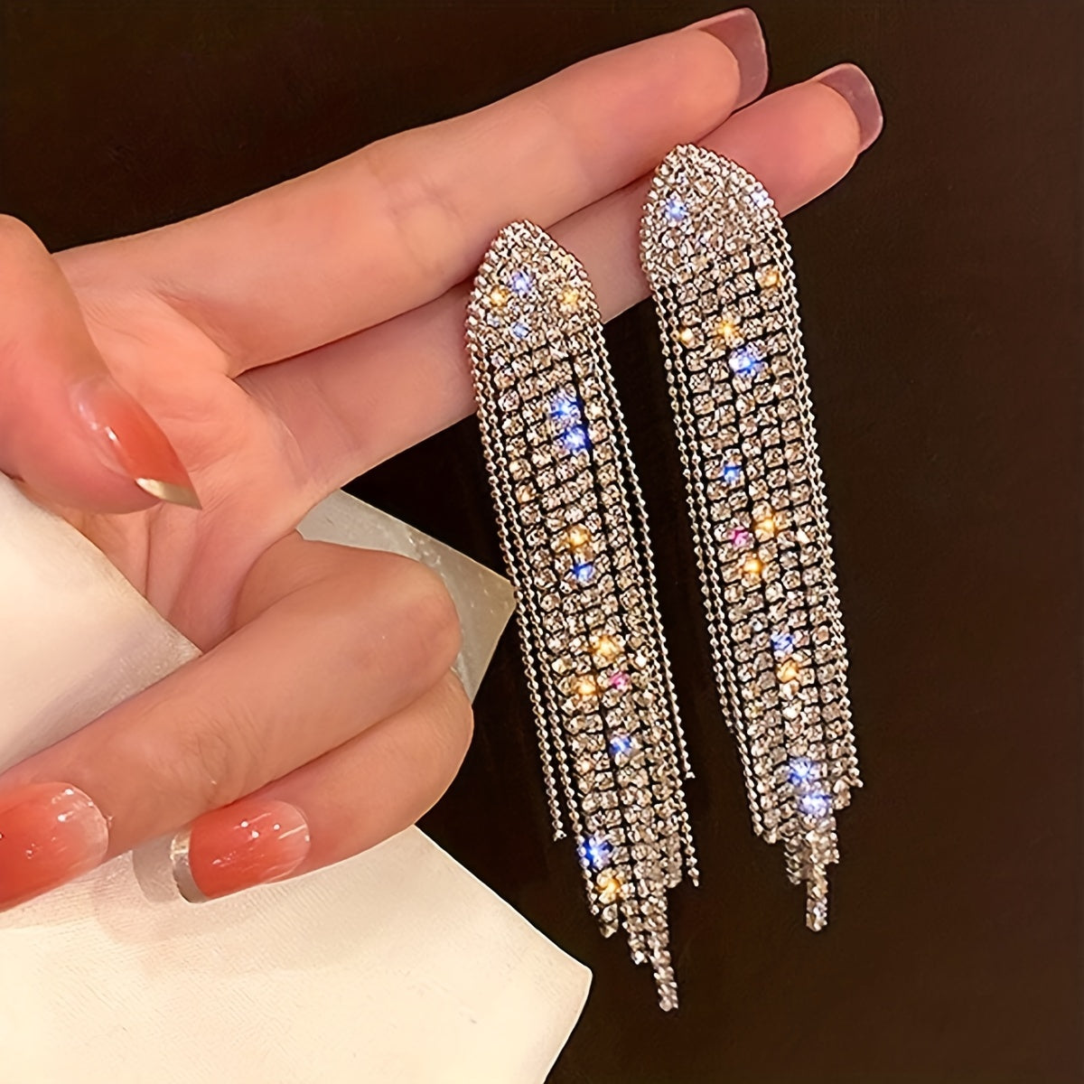 Bohemian Rhinestone Tassel Earrings Silver Plated