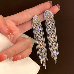 Bohemian Rhinestone Tassel Earrings Silver Plated
