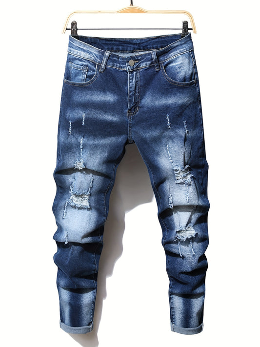 Men's Ripped Skinny Denim Jeans with Pockets
