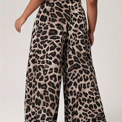  Leopard Print High Rise Wide Leg Trousers