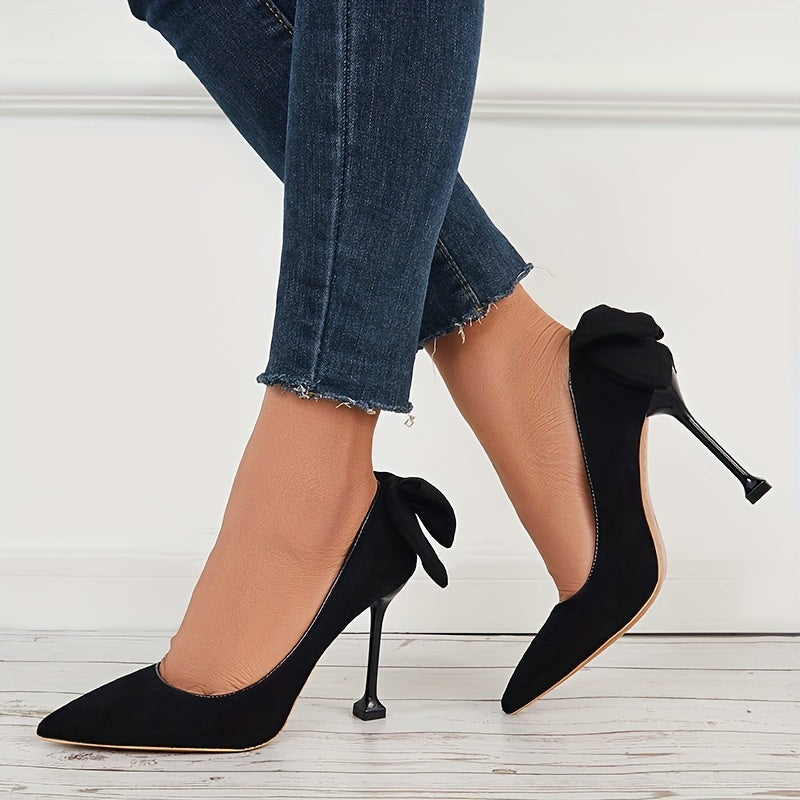 Women's Back Bowknot Stiletto Heels Pointed Toe Slip On High Heels Pumps