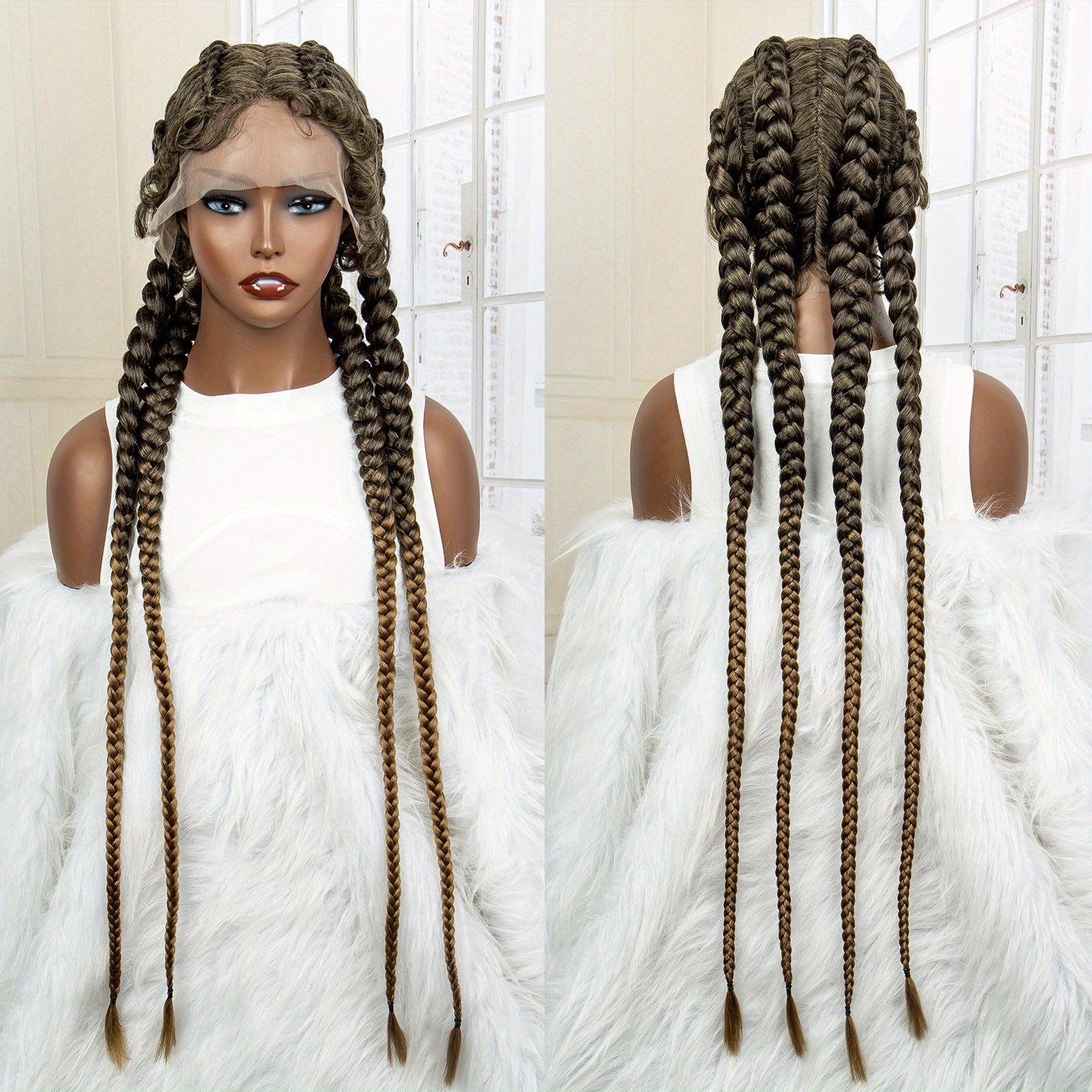 Long Box Cornrow Braided Lace Front Wig Synthetic With Baby Hair