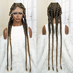 Long Box Cornrow Braided Lace Front Wig Synthetic With Baby Hair