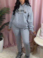 Women's Plus Art Letter Print Hoodie & Sweatpants Set