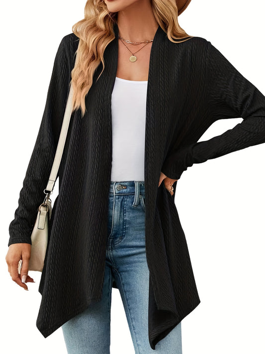 Women's Plus Solid Cable Long Sleeve Open Front Cardigan