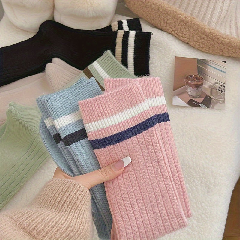 5 Pairs Striped Print Socks Mid Tube Women's Stockings