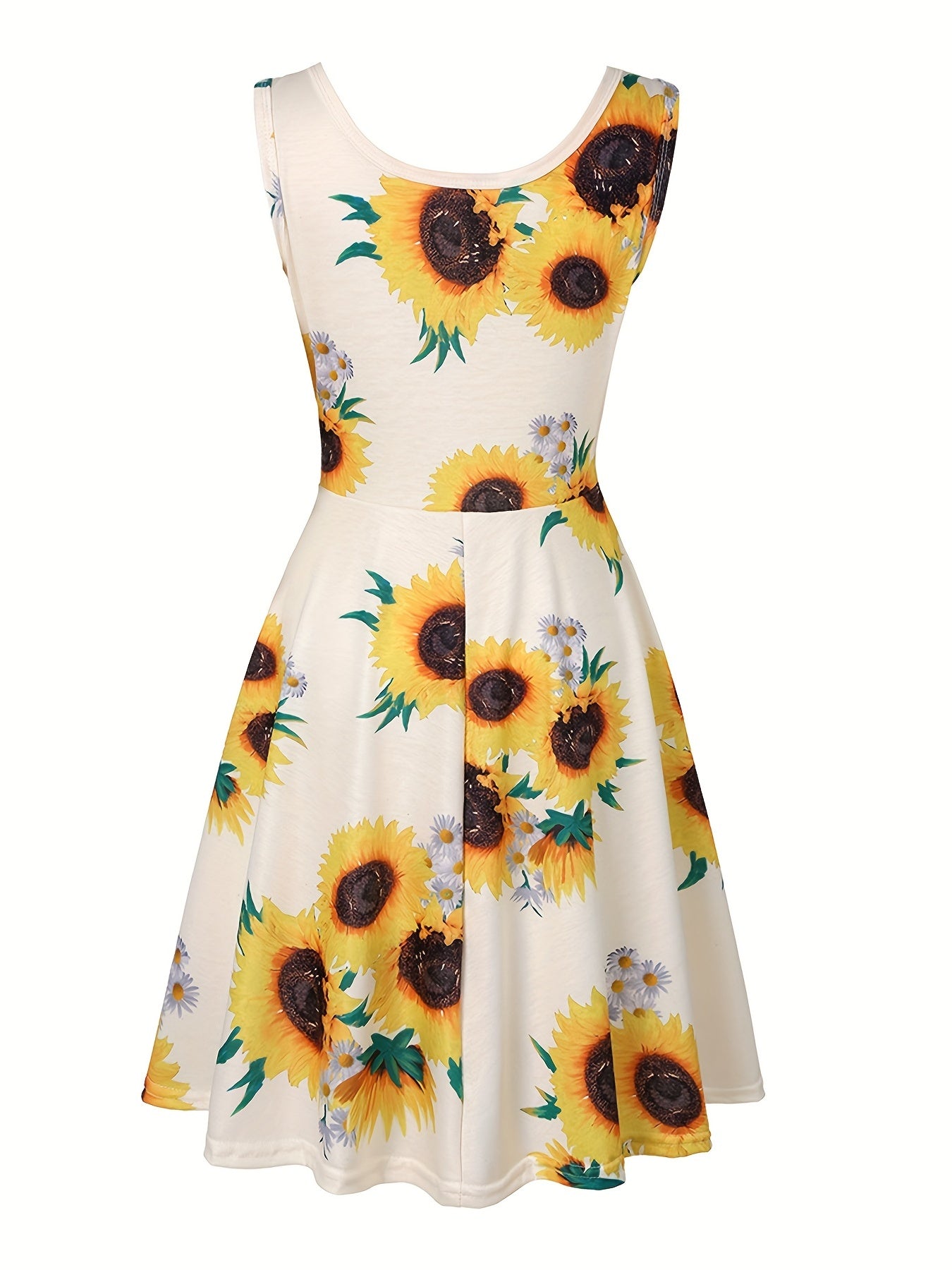  Sunflower Print Stretch Tank Dress