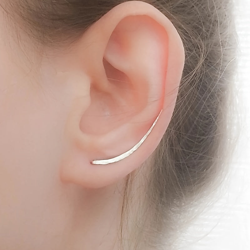 Long Copper Ear Climber Earrings Bar Studs