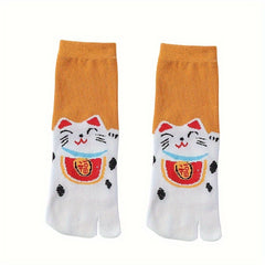 2 Pairs Cartoon Cat Print Toe Socks for Women