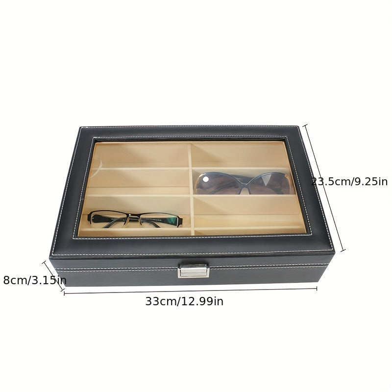 8 Grid PU Leather Sunglasses Storage Box