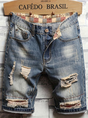 Men's Paint Splatter Ripped Denim Shorts
