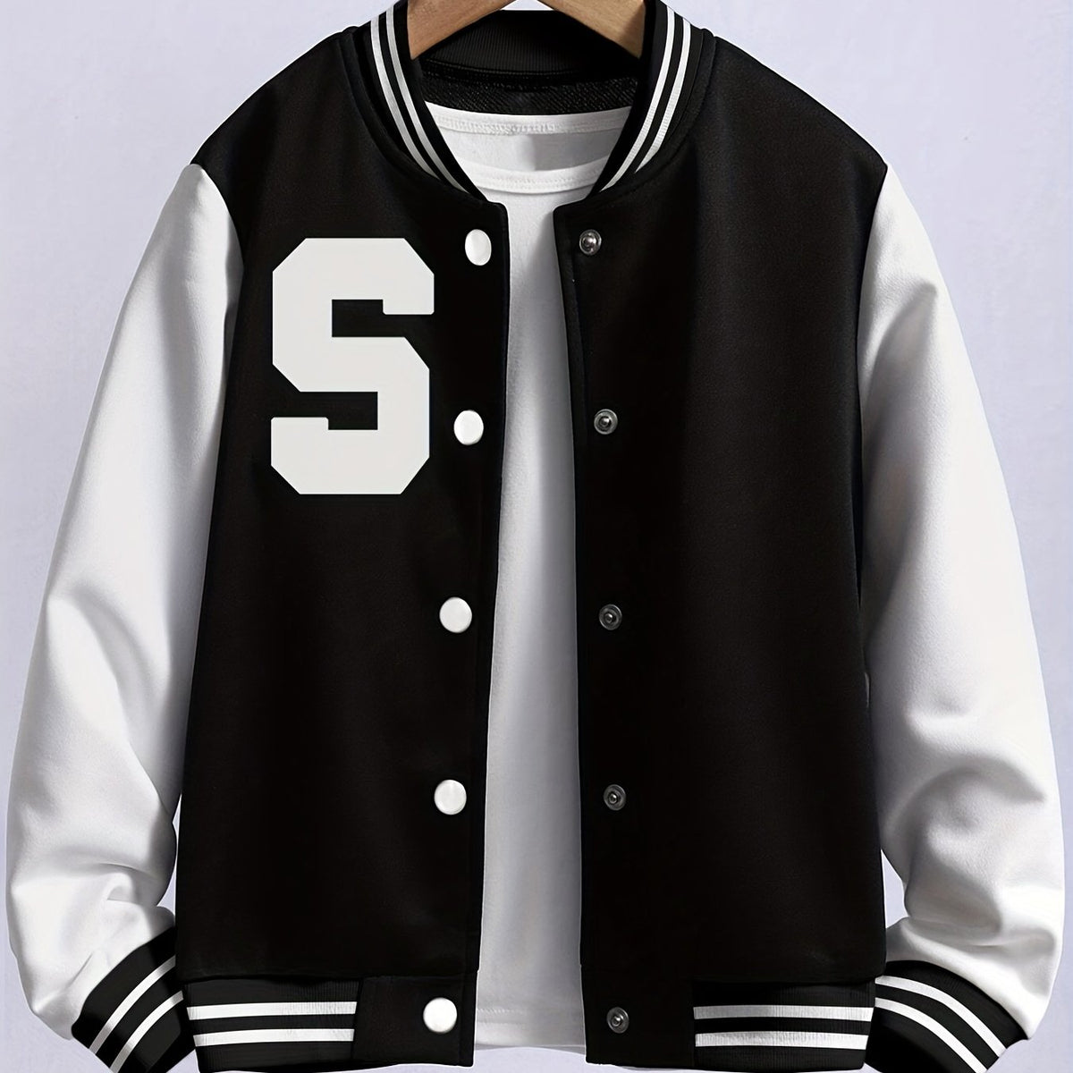 Youth Varsity Jacket Letter Snap Button Casual Baseball School Coat