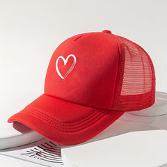 Heart Printed Trucker Hat Candy Mesh Dad Hat Baseball Cap for Women Men