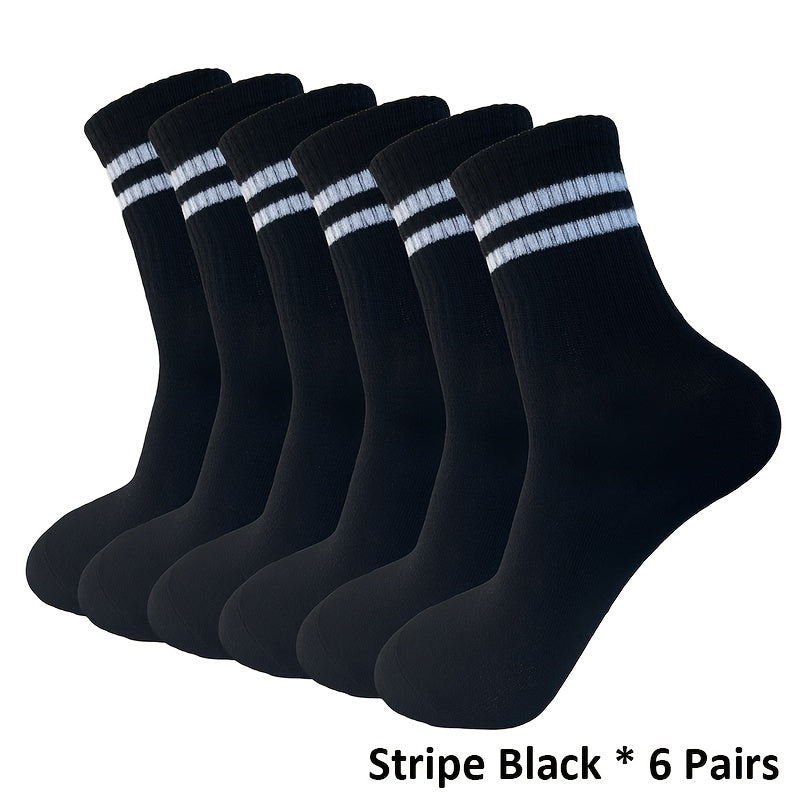 6 Pairs Striped Crew Socks Comfy & Breathable Sports Socks Women's Stockings