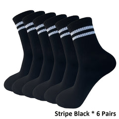 6 Pairs Striped Crew Socks Comfy & Breathable Sports Socks Women's Stockings