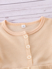 Plaid Print Girls Jumpsuit Long Sleeve Button Crew Neck