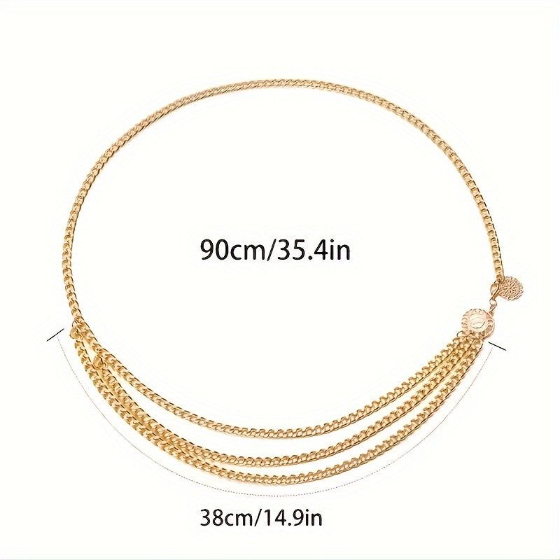 Boho Tassel Waist Chain Belt w/ Sun Pendant, Adjustable Elastic for Women