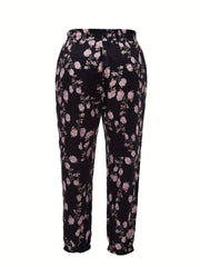 Women's Plus Floral Print High Waist Harem Trousers