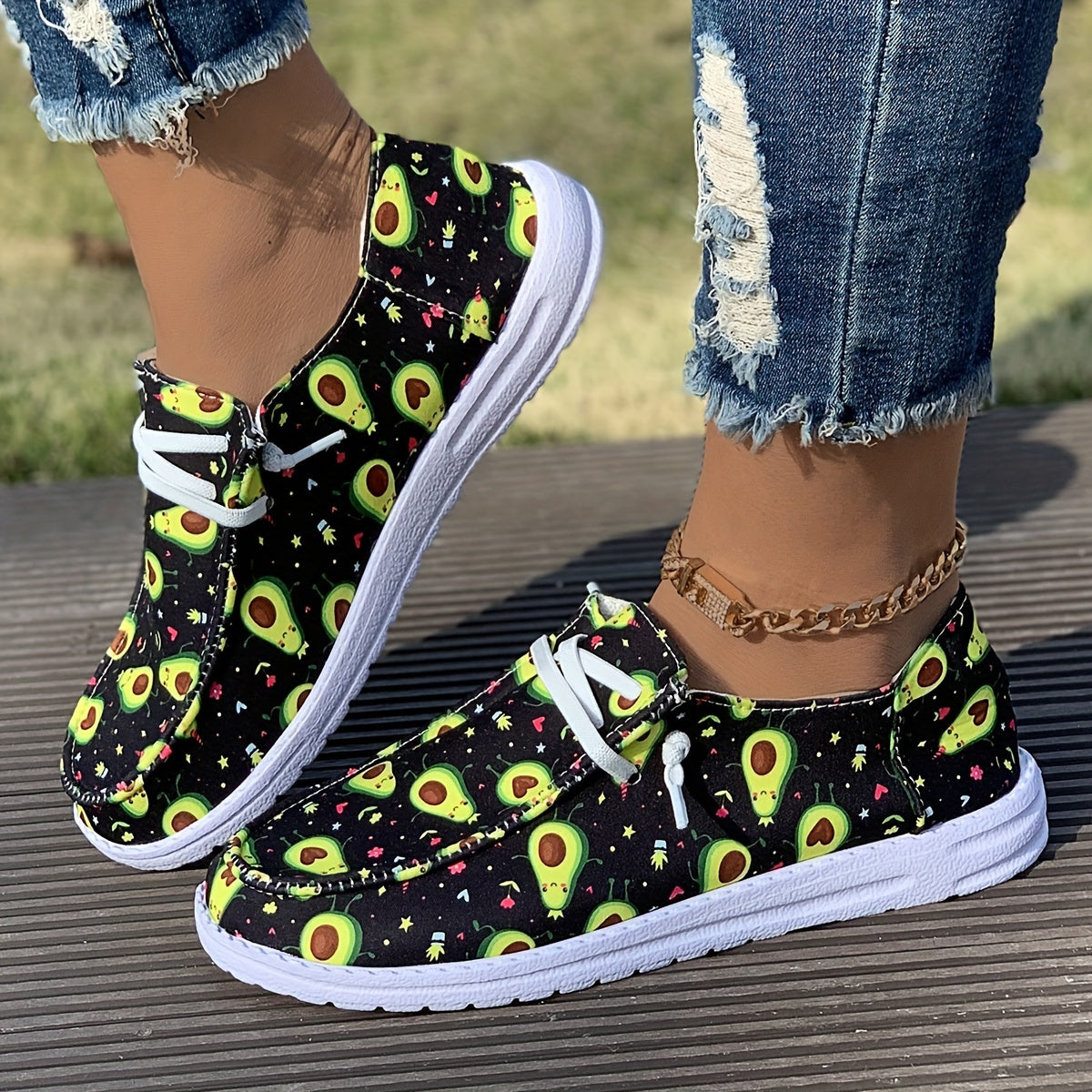 Avocado Cartoon Skateboard Shoes for Women