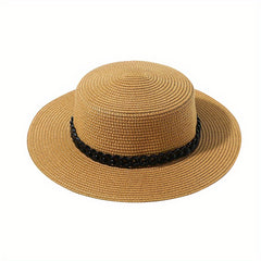 Flat Top Straw Fedora Cap with Detachable Chain - British Jazz Hats for Women