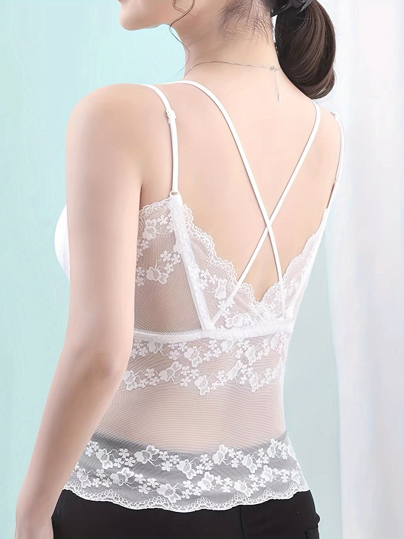 Lace Stitching Cami Top Sleeveless Criss Cross Back Women's Lingerie