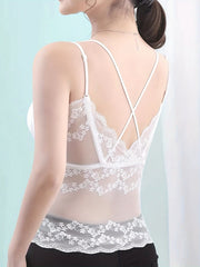 Lace Stitching Cami Top Sleeveless Criss Cross Back Women's Lingerie