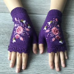 Women's Flower Knit Fingerless Gloves