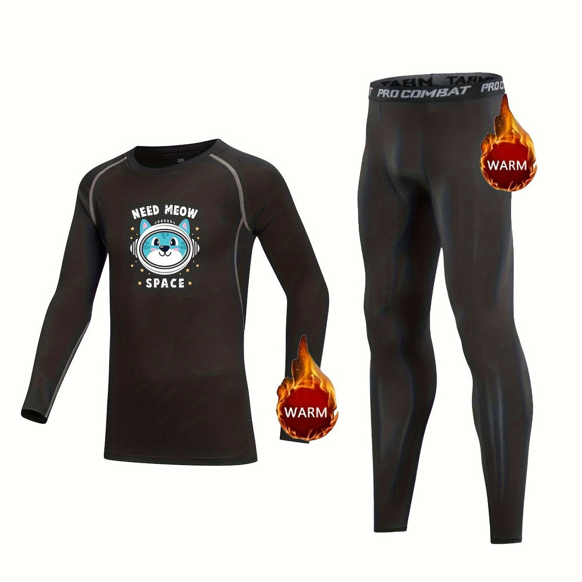 Kids Cartoon Dog Compression Set Long Sleeve Crew Neck Pullover