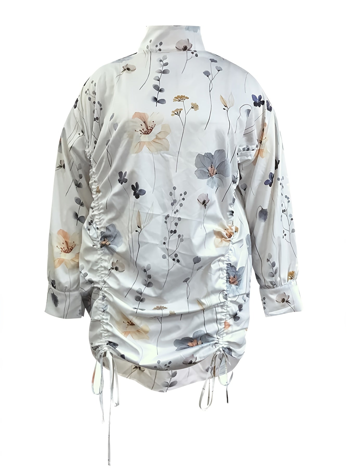 Women's Plus Floral Print Ruched Front High Neck Dress
