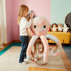 IKASA Giant Octopus Plush Toy 30in Soft Stuffed Animal - Pink & Beige Tentacles