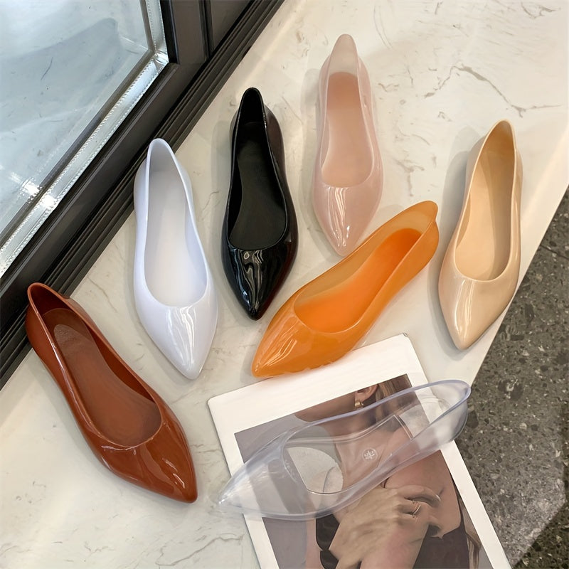 Women's PVC Flat Shoes Pointed Toe Slip On Jelly Flats