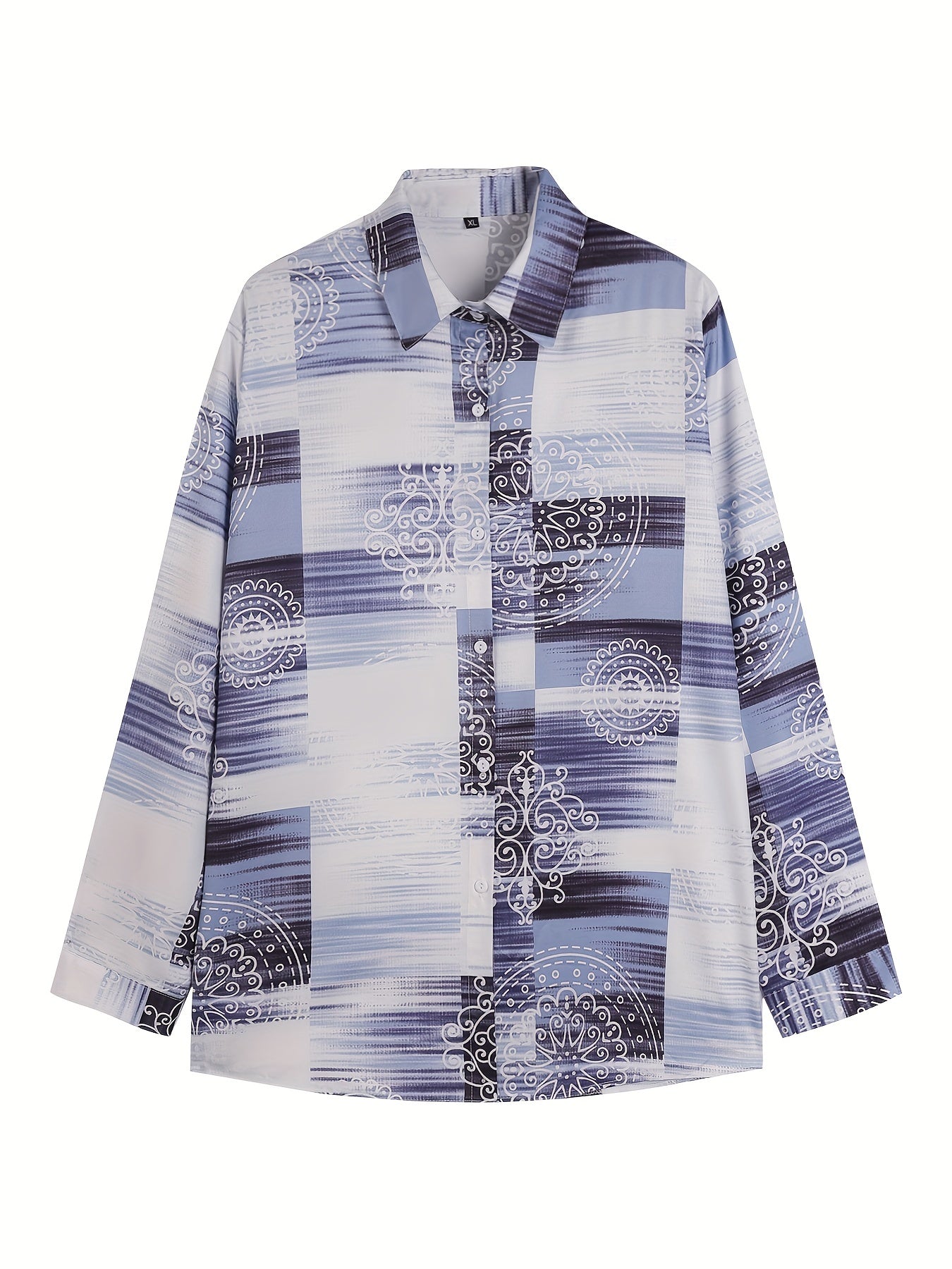  Boho Blouse Women's Plus Colorblock Floral Print Button Up