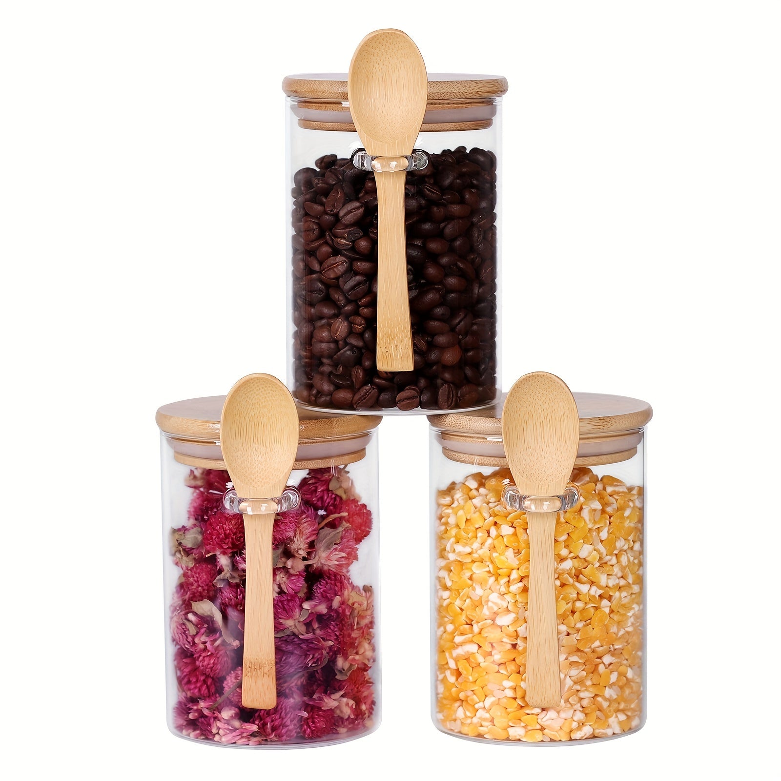 6pcs Glass Jars Bamboo Lids 17 OZ Small Container Spoon Coffee Tea Loose Tea Bar