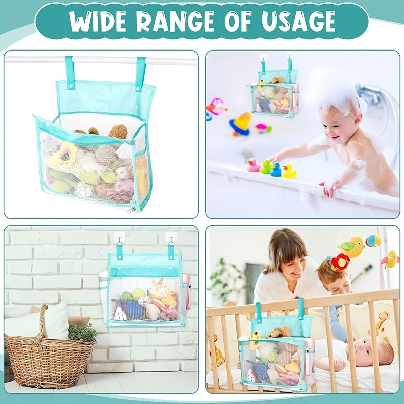 Mesh Bath Toy Organizer w/ Hooks - Extra Large Opening, Bathroom Toys