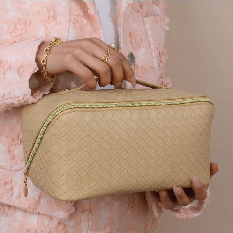 Braided Cosmetic Bag Zipper Makeup Pouch Lightweight Solid