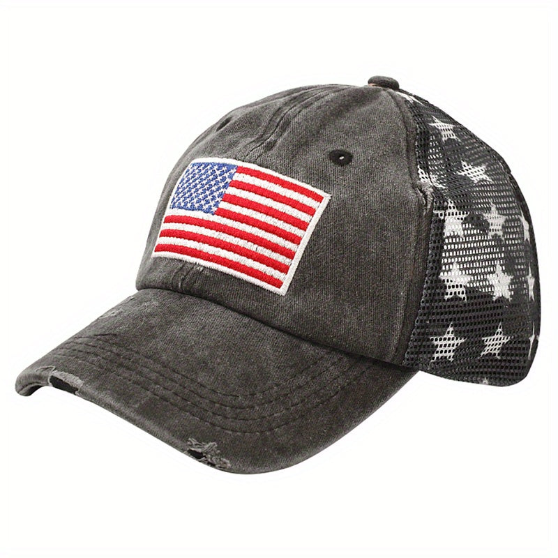 Unisex Mesh Sunshade Baseball Cap with US Flat Embroidery