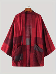 INCERUN Cotton Blend Kimono Plaid Men's Shirt Jackets V neck Casual