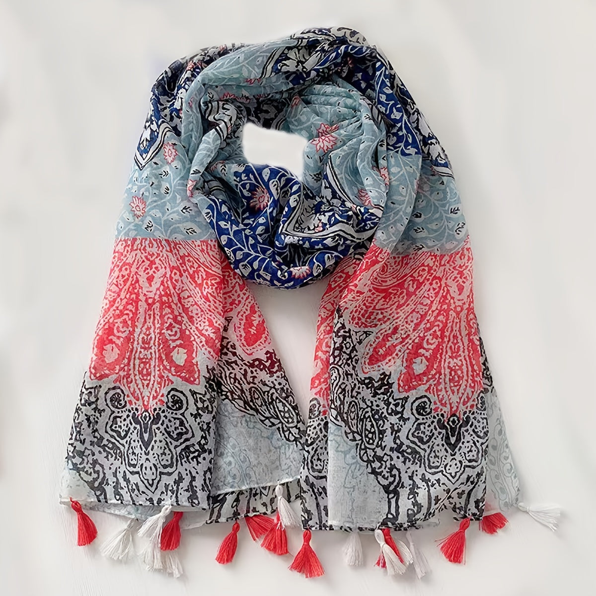 Vintage Paisley Print Scarf Block Breathable Tassel Shawl 31 50'
