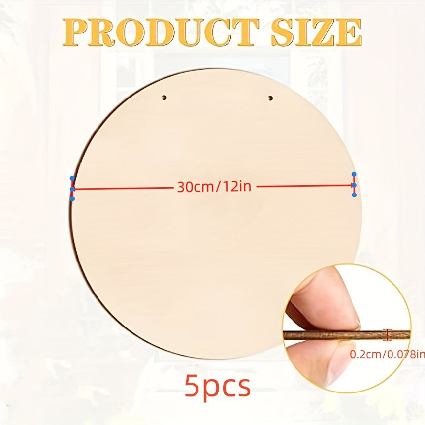 5 Pack 12" Wooden Hoops with Circular Cutouts for DIY Crafts and Home Decoration