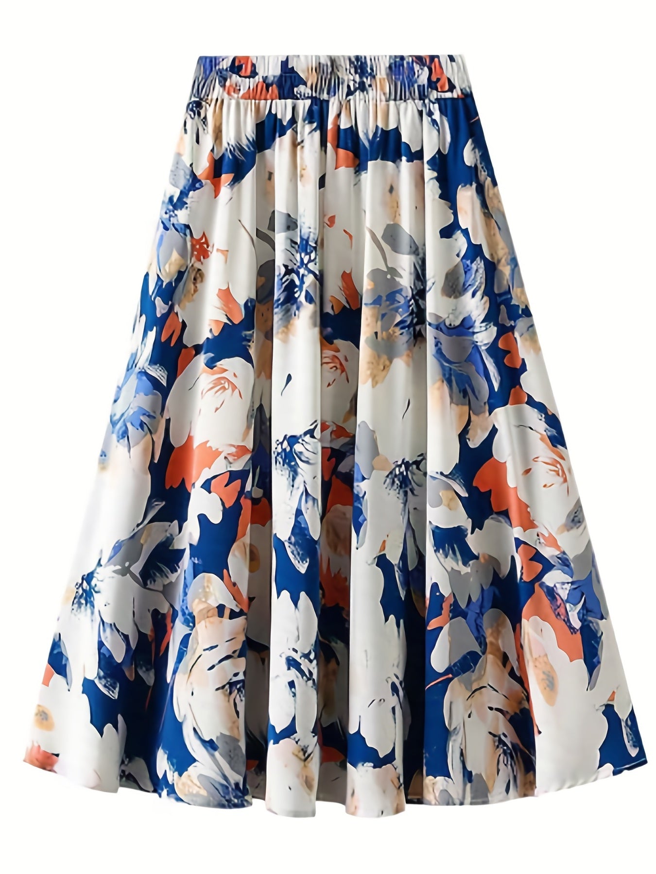  Floral Print High Rise Swing A line Maxi Skirt