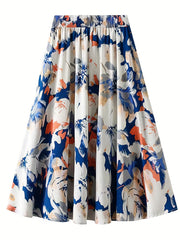  Floral Print High Rise Swing A line Maxi Skirt