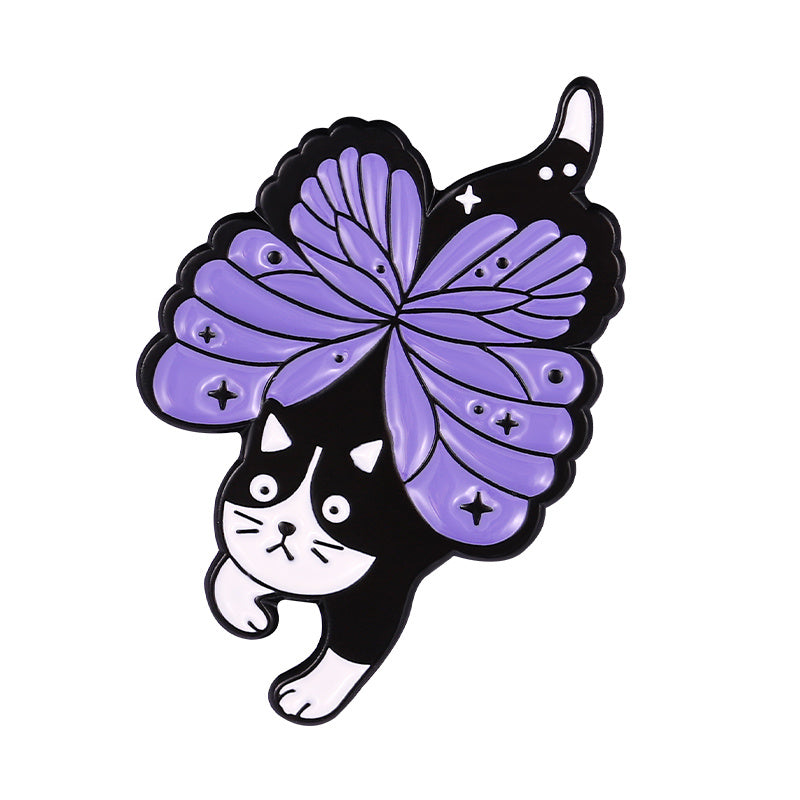 Enamel Butterfly Cat Brooch Women's Animal Pins Kitten Jewelry