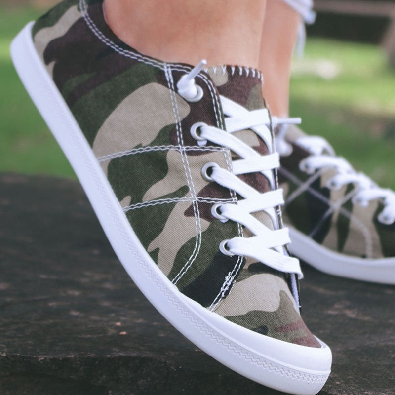 Women's Camo Canvas Shoes Lace Up Lightweight Casual Low Top Shoes