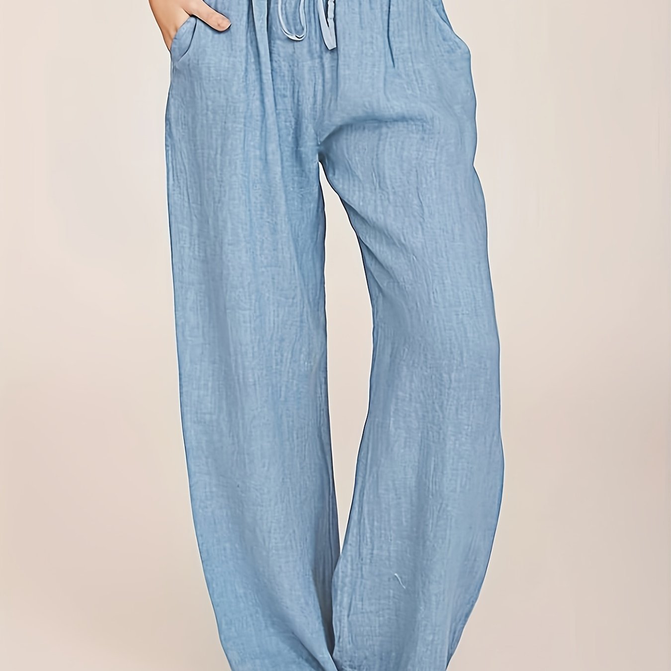  Solid Straight Leg Drawstring Pants