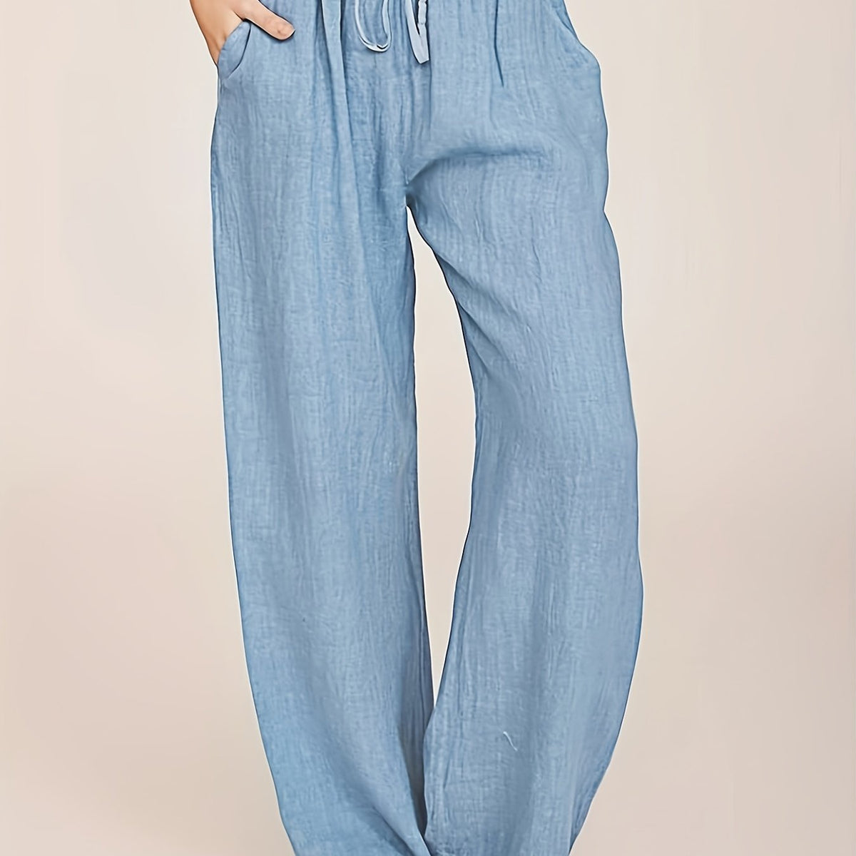  Solid Straight Leg Drawstring Pants