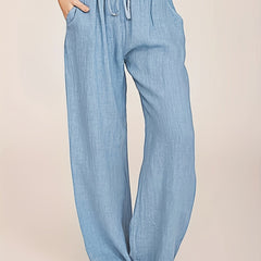  Solid Straight Leg Drawstring Pants