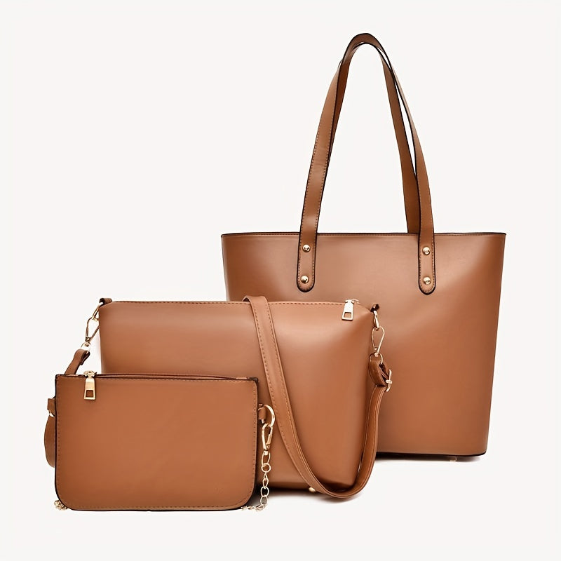 3pcs PU Leather Bag Sets - Crossbody Bag, Wallet, Tote Bag